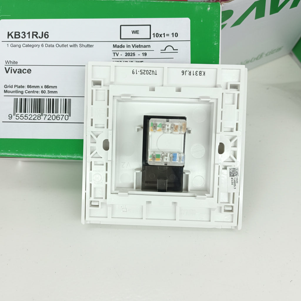 SCHNEIDER ELECTRIC VIVACE 1GANG CAT-6/CAT6 WITH SHUTTER SOCKET (KB31RJ6)