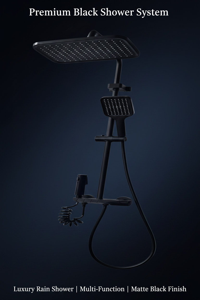 Matte black shower set with mixer faucet