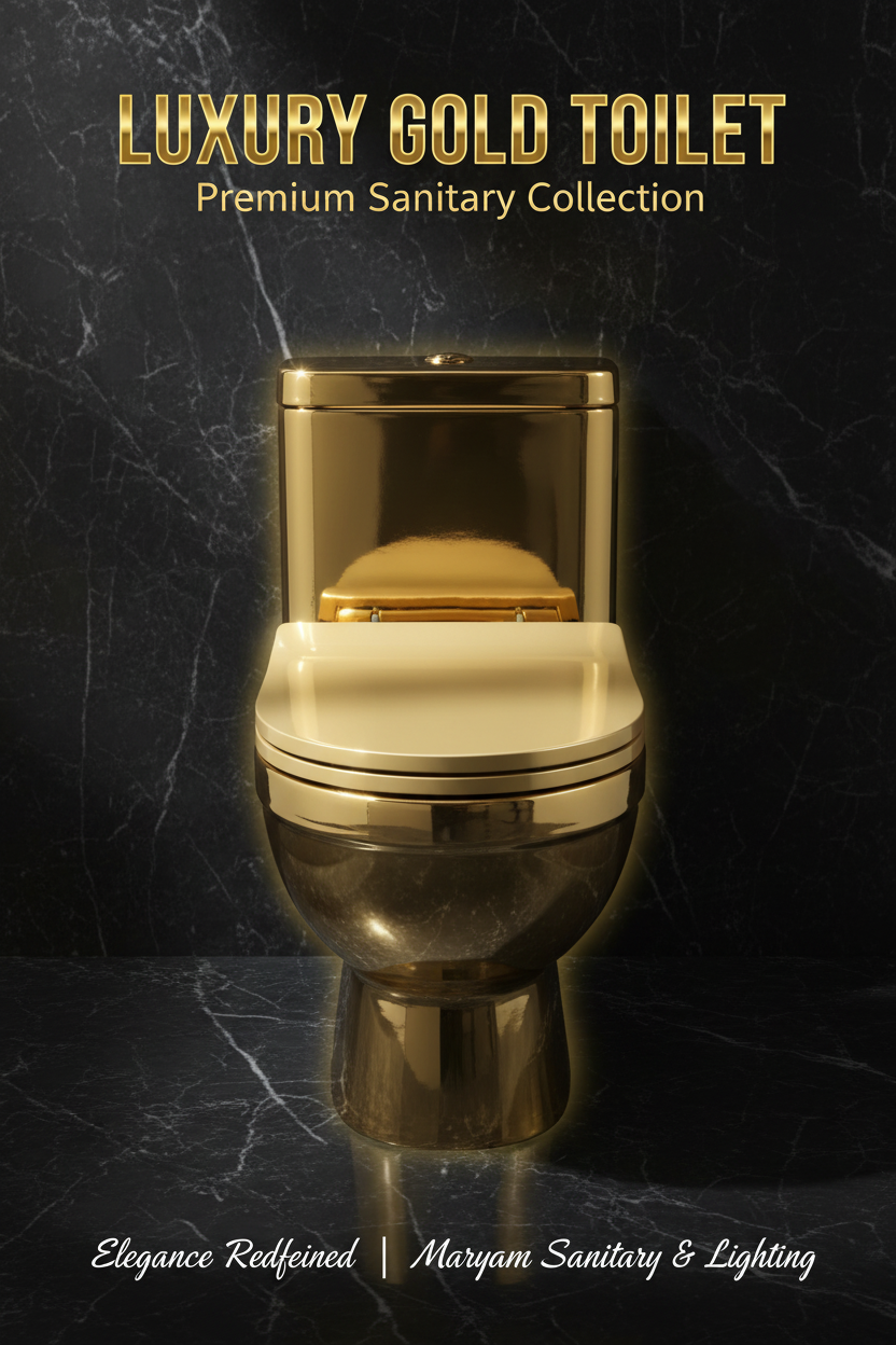 Luxury gold ceramic toilet with wooden seat