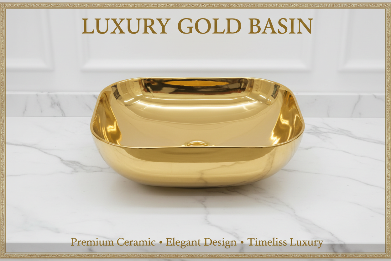 Luxury gold ceramic countertop wash basin