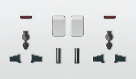 Switched Double 3 pin universal socket with 2 USB Port